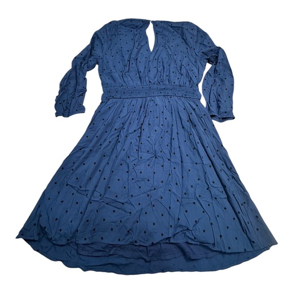Abercrombie & Fitch Blue Black Polka Dot Front‎ Keyhole Midi Dress Size Medium - Picture 2 of 10